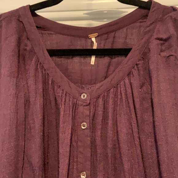 Free People Plum Embroidered Button Down Flowy Top - Picture 3 of 9